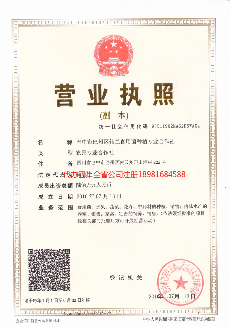 阆中阆中伟兰食用菌种植专业合作社